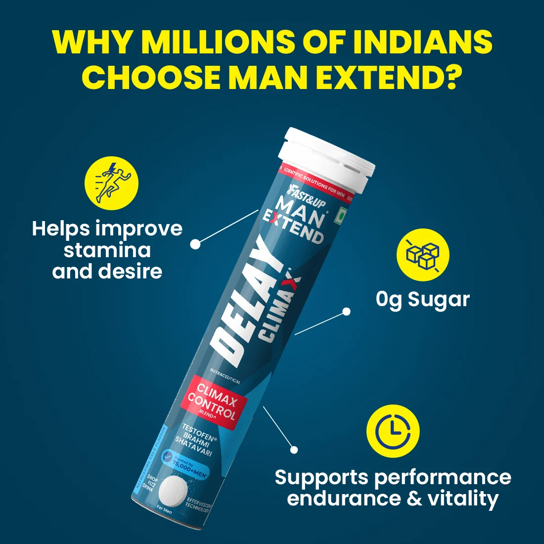 Why men choose Man Extend: stamina, 0g sugar, vitality