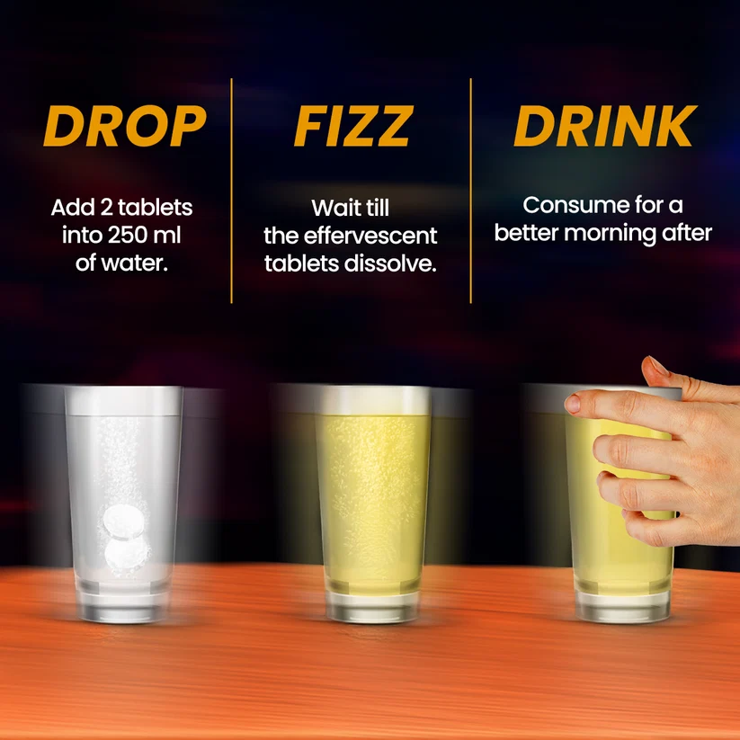 Drop, fizz, drink: add 2 tablets to 250 ml of water