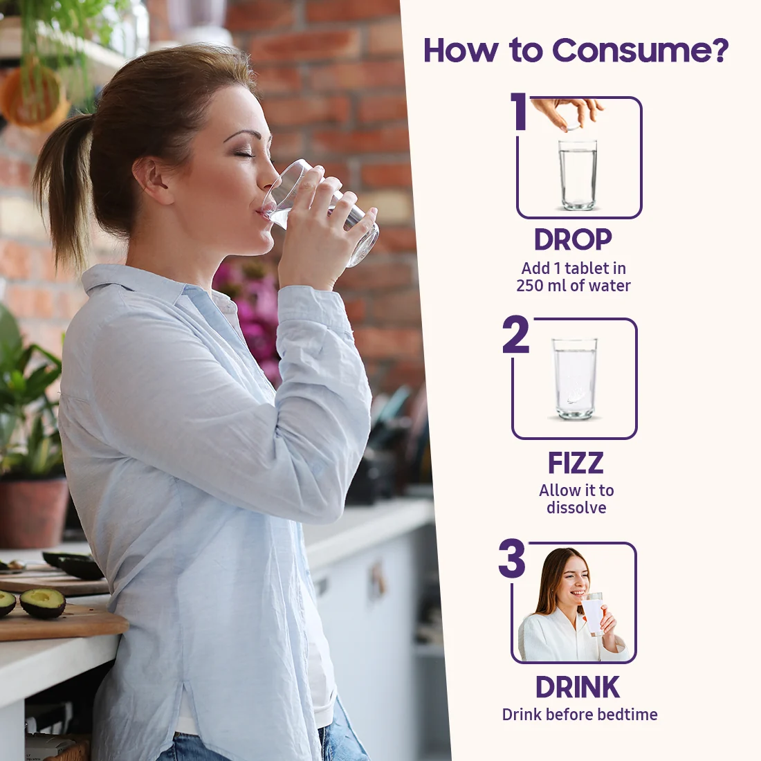 Drop, fizz and drink steps for Fast&Up Magnesium