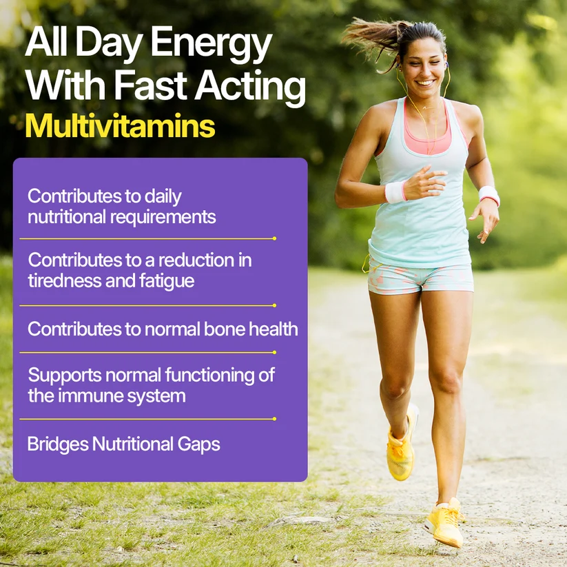 All day energy with fast acting multivitamins: energy, bone health, immunity