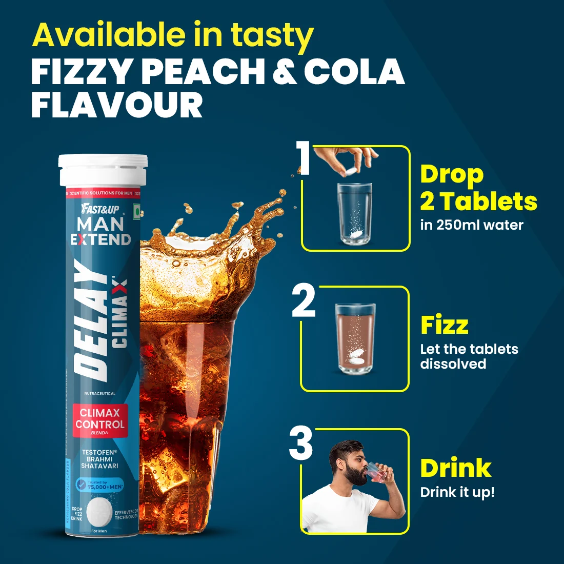 Drop, fizz and drink steps for Man Extend Delay Climax