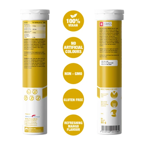 100% vegan, no artificial colours, non-GMO, gluten free, mango flavour