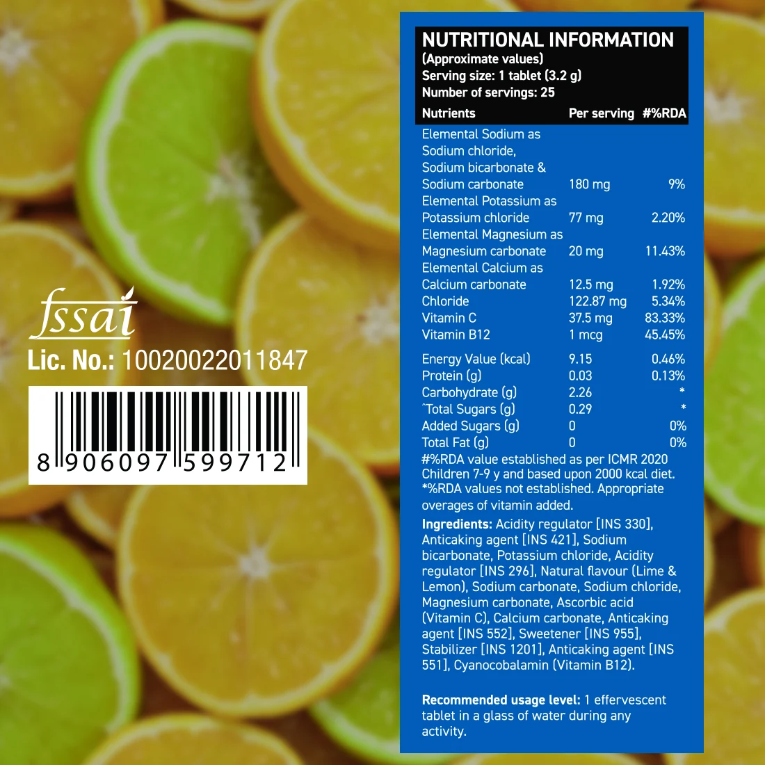 Reload Zero nutritional information panel