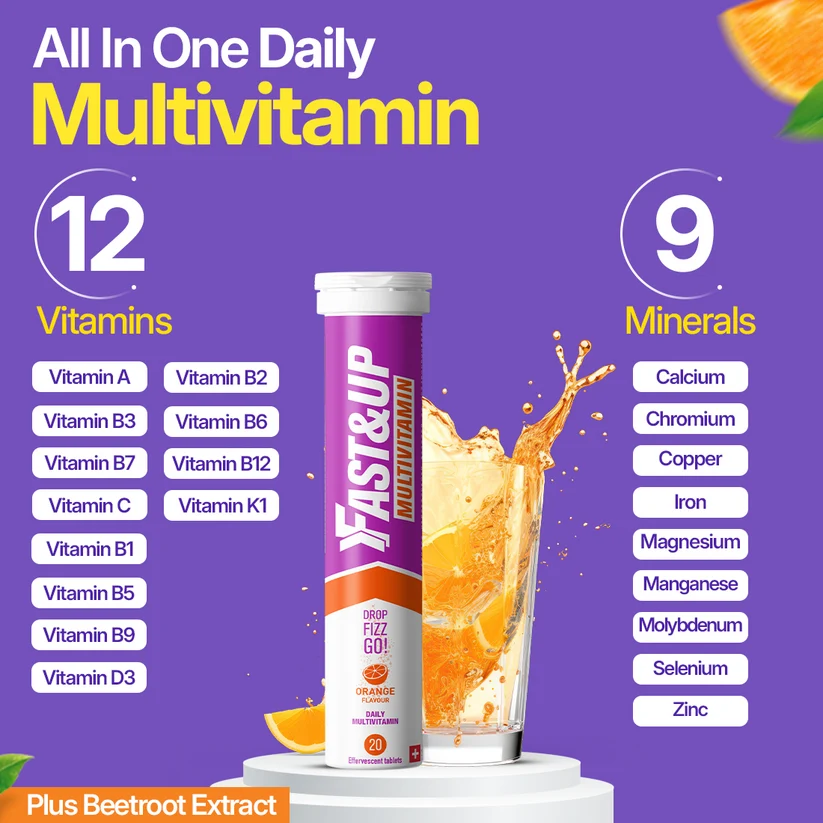 All in one daily multivitamin with 12 vitamins, 9 minerals and beetroot extract