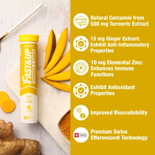 Turmeric & Ginger benefits: 500mg turmeric extract, 15mg ginger, 10mg zinc