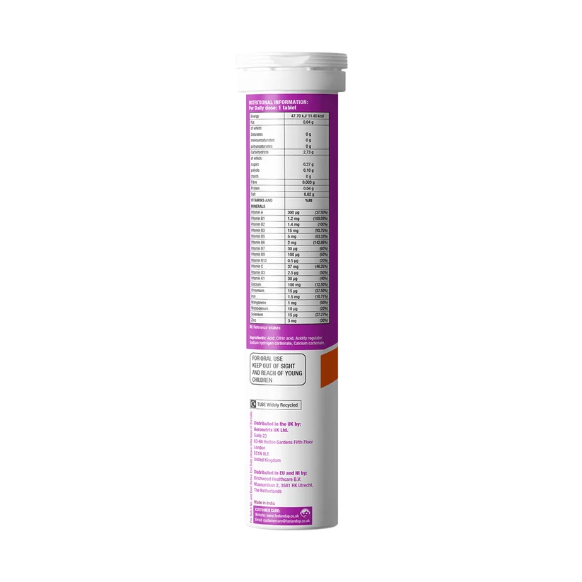 Back of the Fast&Up Daily Multivitamin tube with nutritional information